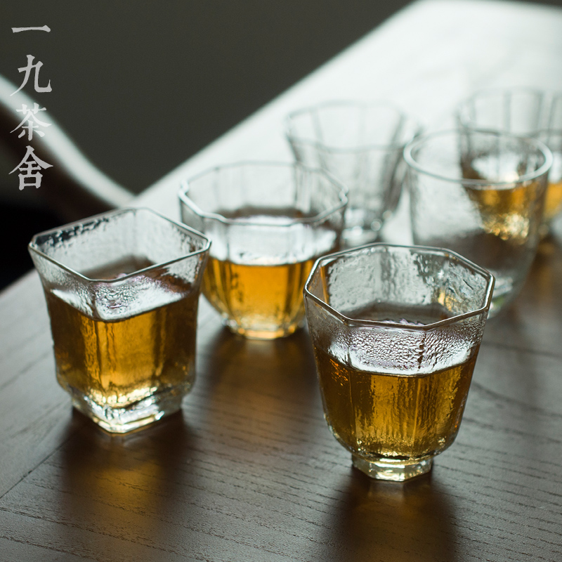 一九茶舍 日式手工锤纹玻璃杯 茶杯 品茗杯 八角杯 功夫茶具杯子