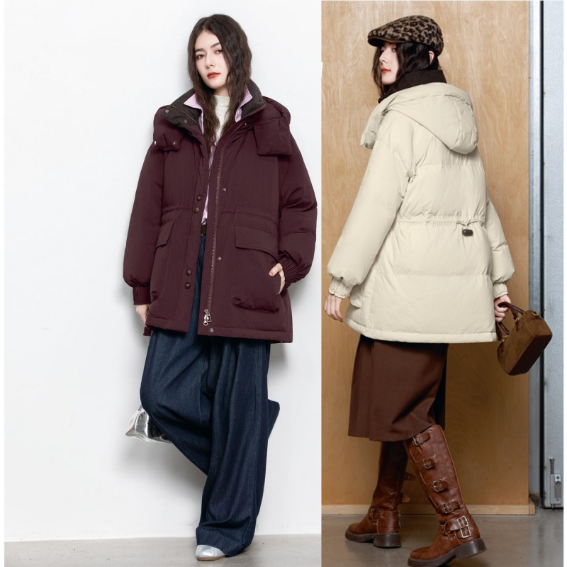 2025新款羽绒服半九成品F676女时尚休闲收腰中长款李衣壳翻新加工