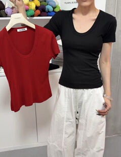 T恤女2026春夏收腰修身 熙YX202韩系简约U领短袖 显瘦上衣 元 吉茄家