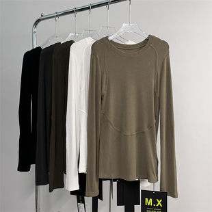 显瘦弹力内搭打底长袖 纯色百搭修身 T恤女上衣 韩国新款 2025秋冬季