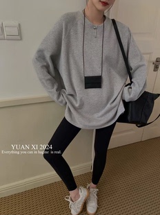 百搭打底衫 元 宽松大版 T恤卫衣女 上衣 熙6272秋冬加绒加厚圆领长袖