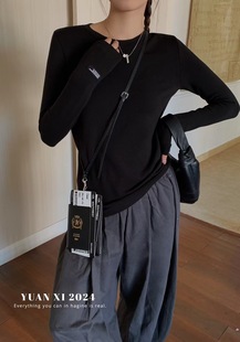 熙6220 宽松显瘦百搭打底衫 1秋冬新款 T恤女 上衣加绒黑 圆领长袖 元