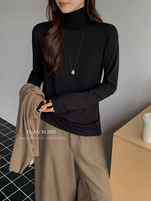元熙6222韩系高领长袖T恤女秋冬宽松慵懒风高弹力内搭打底衫上衣