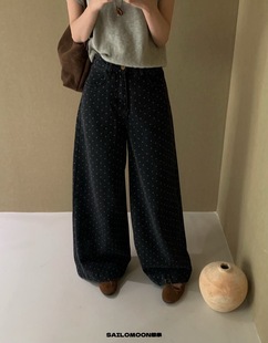 想象SAILORMOON波点水洗牛仔裤女复古休闲宽松阔腿直筒长裤33196