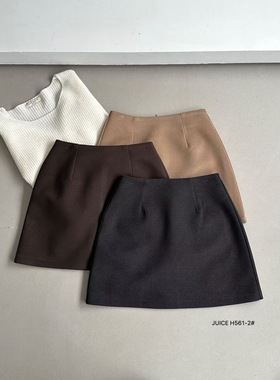 JUICE秋冬季高腰显瘦A字包臀裙女纯色百搭半身裙一步裙短裙H561-2