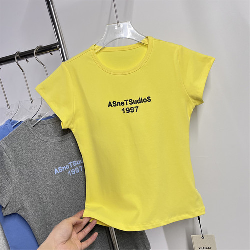 元熙7028纸片人掐腰圆领简约字母短袖T恤女夏款百搭休闲显瘦上衣