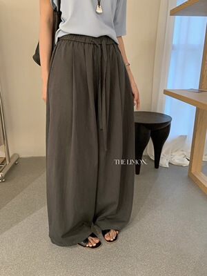 柠檬绿茶1625春夏新款百搭纯色松紧腰抽绳休闲裤女宽松阔腿长裤子