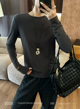zw卓娃23601圆领套头加绒磨毛长袖T恤女2025秋冬装百搭显瘦打底衫