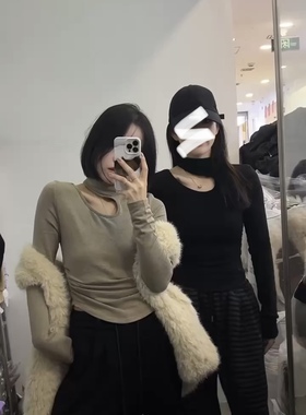 ADD93115韩系半高领镂空加绒长袖T恤女秋冬修身显瘦内搭打底上衣