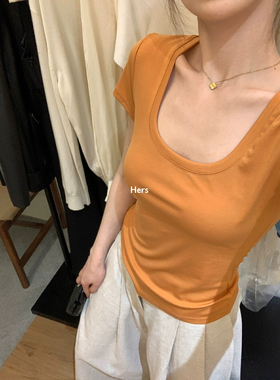 hers20719正肩U领短袖T恤女2025夏季新款chic韩系百搭显瘦上衣潮