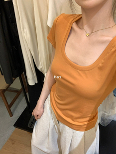 hers20719正肩U领短袖T恤女2025夏季新款chic韩系百搭显瘦上衣潮