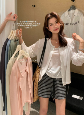 柠檬绿茶10663韩系简约防晒衬衫上衣女内搭外穿吊带背心两件套装