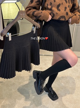 柠檬绿茶0863韩系加厚磨毛百褶裙女秋冬高腰显瘦A字半身裙短裙子