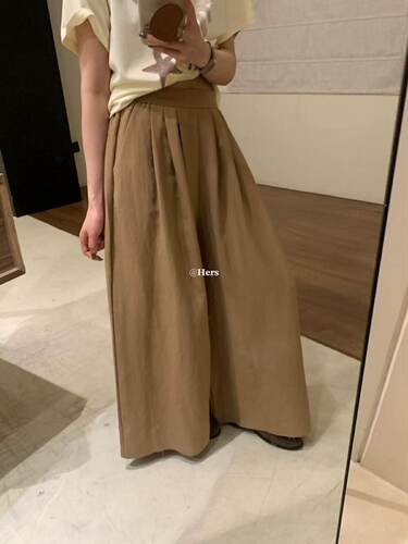 hers10066慵懒风裤子女春季 简约潮百搭宽松垂感直筒休闲阔腿卫裤