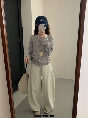 想象 SAILORMOON高腰显瘦直筒裤女秋宽松百搭休闲阔腿长裤子70258