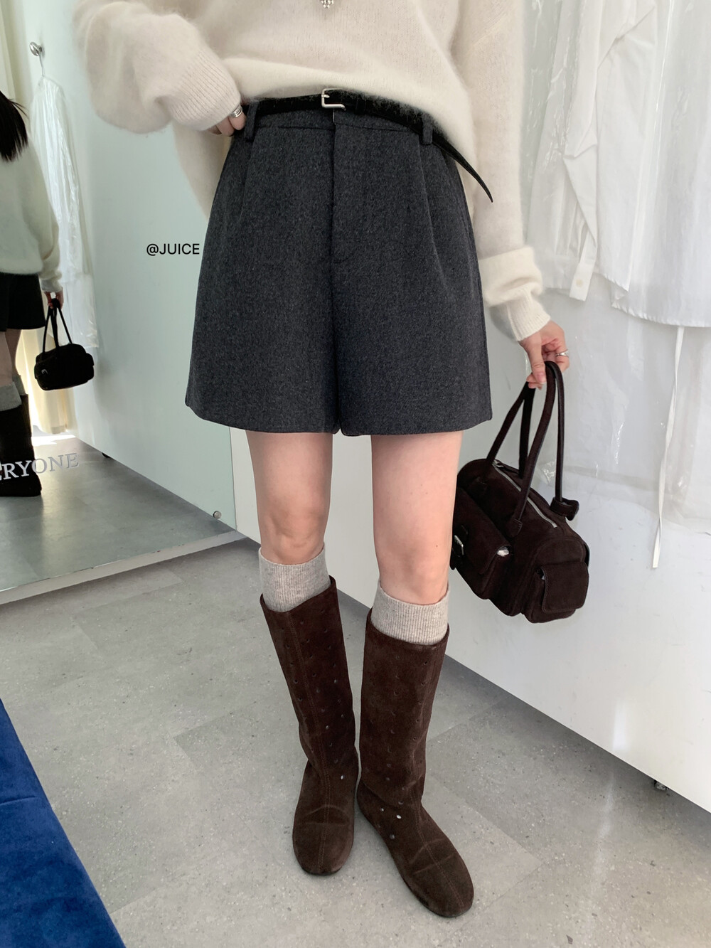 JUICE250513韩系高腰显瘦毛呢短裤女秋冬百搭宽松阔腿裤休闲裤子