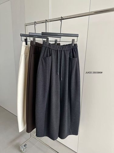 JUICE250386高腰显瘦加绒休闲裤女秋冬宽松百搭直筒阔腿裤长裤子