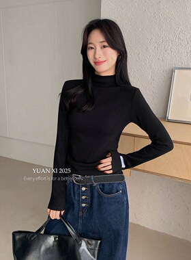 yuanxi元熙8200-1加绒半高领长袖T恤女修身显瘦内搭打底衫上衣厚