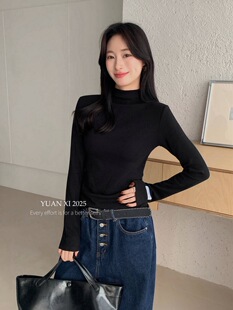 显瘦内搭打底衫 yuanxi元 T恤女修身 1加绒半高领长袖 上衣厚 熙8200