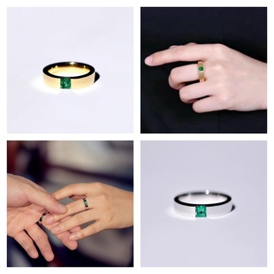 天然祖母绿锆石戒指镀18K金绿宝石男士简约流行ins霸气款送男朋友