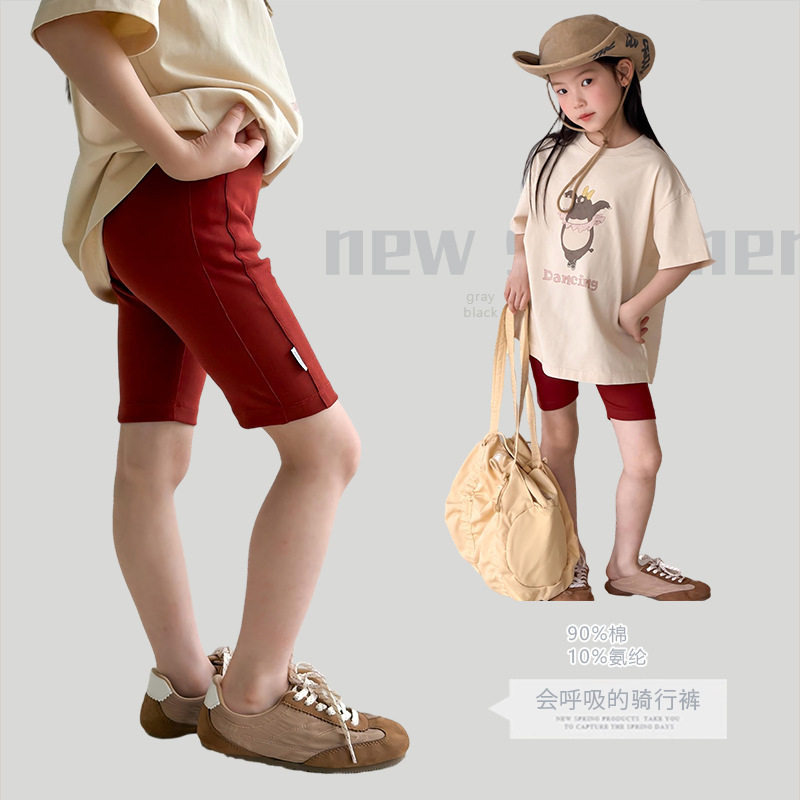 儿童五分裤夏季新品女童亲肤透气舒适瑜伽打底裤弹力贴标骑行裤