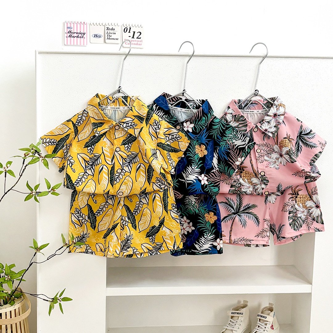 新款儿童沙滩短袖衬衫套装男女童宽松花衬衫度假风短袖短裤两件套,童装/婴儿装/亲子装,衬衫,淘宝优惠券,粉丝福利购,淘宝优惠卷