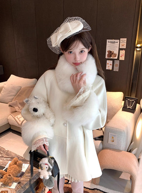 毛毛上衣千金风白色狐狸毛斗篷皮草外套女中长款高级感毛绒大衣