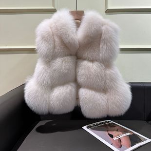 花家同款欧尼马甲芬短款显瘦实拍兰狐狸毛背毛皮草马夹背心女外穿