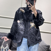 兔毛国潮毛毛整皮兔毛皮毛一体女刺绣新中式 国风皮草套双面穿女