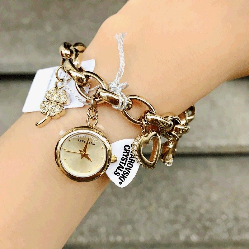 正品Anne Klein AK套装链式女表金色手镯手链挂件手表女7604CHRM