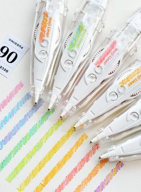 日本PLUS普乐士修饰带蜡笔水彩文字荧光修饰带学生可爱装饰带日记手账DIY划重点标记彩色花边带按压式修正带