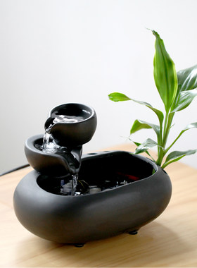 陶瓷流水摆件循环水小型喷泉桌面客厅茶桌玄关办公室装饰品