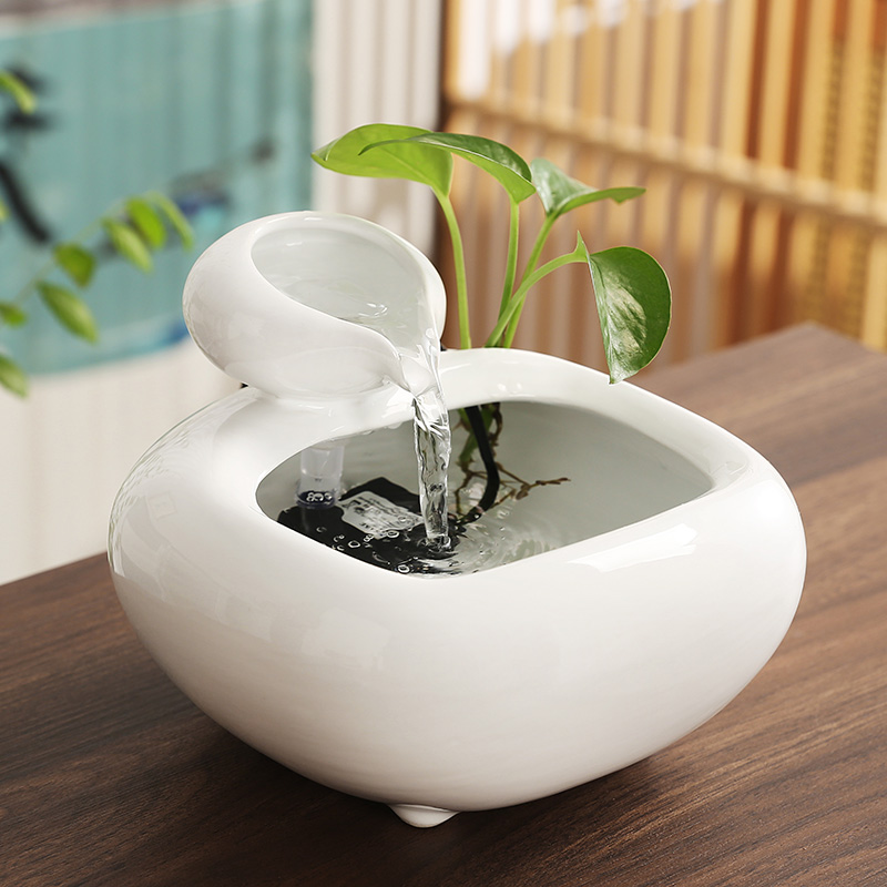 陶瓷创意循环流水办公室桌面装饰品茶几喷泉玄关小摆件开业礼物