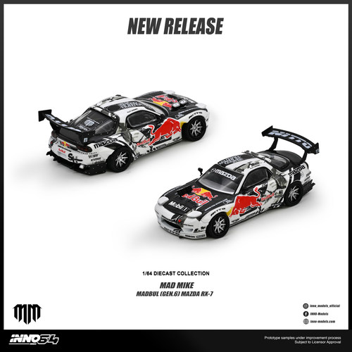 预售 INNO 1:64 马自达 RX-7 MAD MIKE MADBUL Gen6红牛 合金车模