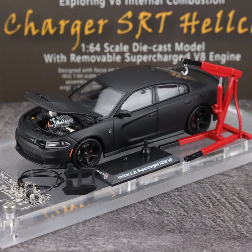 PK 1:64 道奇 充电器 地狱猫Charger SRT哑光黑 前盖可开 模型