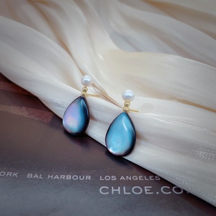 天使之泪水滴黑色贝壳耳坠耳环气质通勤复古优雅旗袍礼服耳钉耳饰