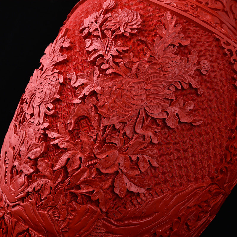 大号扬州漆器厂花瓶摆件剔红雕漆工艺礼品中式客厅家居插花装饰品