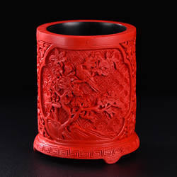 扬州漆器厂剔红雕漆朱砂工艺笔筒特色伴手礼物商务纪念品摆件元旦