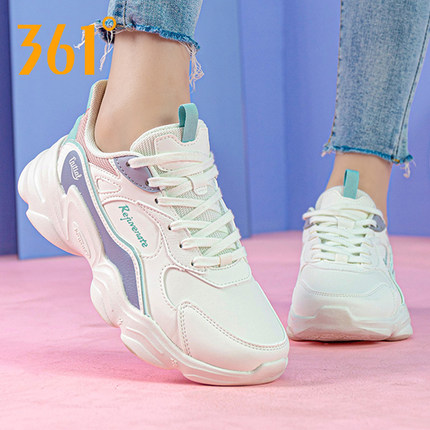 361女鞋皮面运动鞋女2025新款秋季白鞋跑步鞋旗舰店厚底老爹鞋子