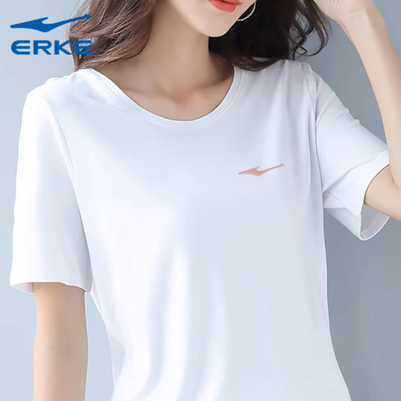 鸿星尔克冰丝短袖t恤女白色2025新款夏季女士薄款红星旗舰店衣服