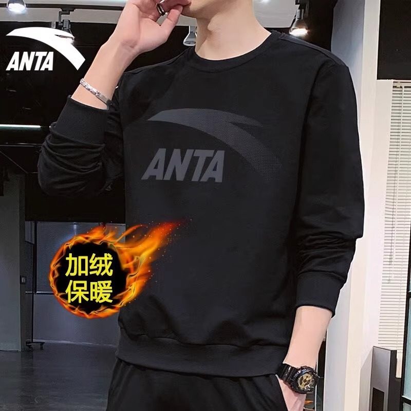 安踏加绒卫衣长袖T恤男装2025新款春秋套头跑步旗舰店运动服上衣