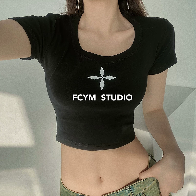 Сексуальная короткая футболка, европейский стиль, обтягивающая, slim fit