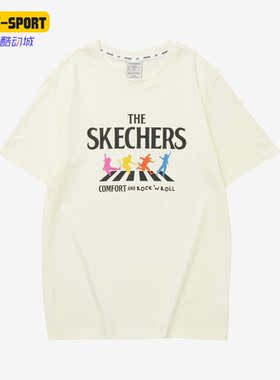 Skechers/斯凯奇正品夏新款针织印花男子运动圆领短袖T恤L122M113