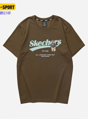 Skechers/斯凯奇正品夏季新款男休闲印花透气运动短袖T恤L322M003