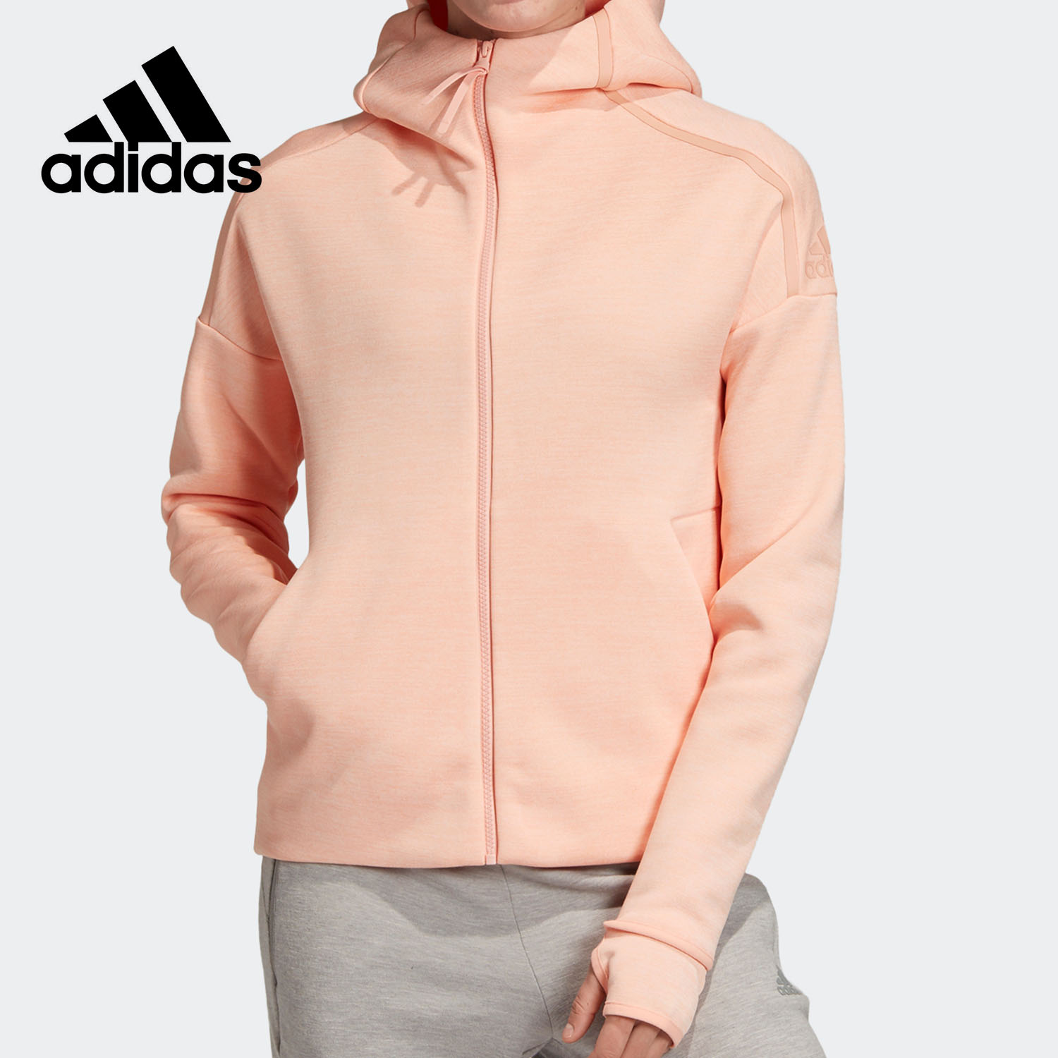 adidas/阿迪达斯正品19秋季女子zne休闲运动连帽夹克外套 ek4323