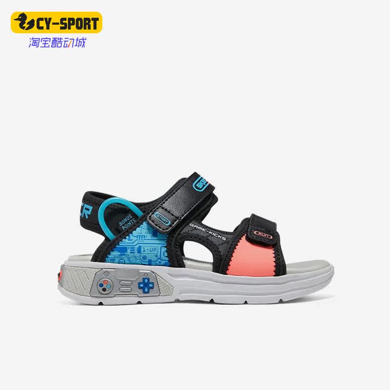 Skechers/斯凯奇正品儿童款透气魔术贴沙滩休闲凉鞋402264L-BKMT