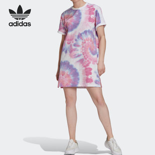 三叶草运动连衣裙 Adidas 阿迪达斯正品 女子印花短袖 HF4503