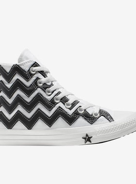 Converse匡威正品黑白撞色拼接波浪花纹高帮女子帆布鞋565376C