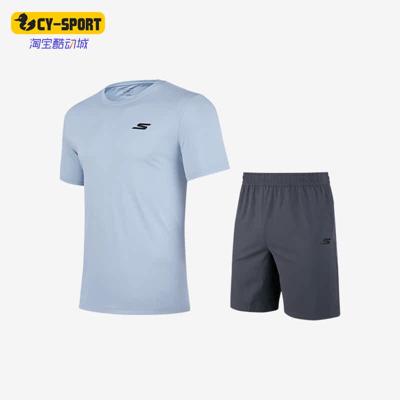 斯凯奇男女运动夏季短袖短裤套装