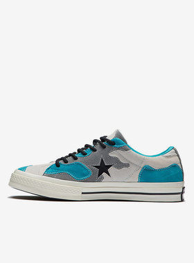 Converse匡威 one star 防滑迷彩拼接低帮休闲板鞋蓝灰 165917C